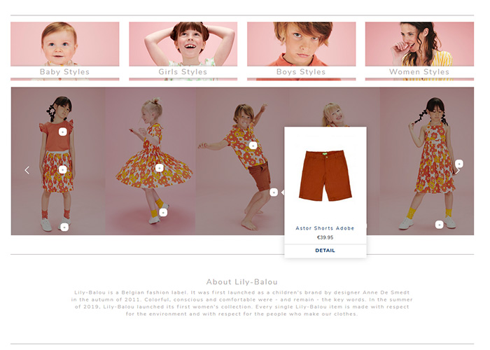 Een webpagina van de Lily-Balou webshop.