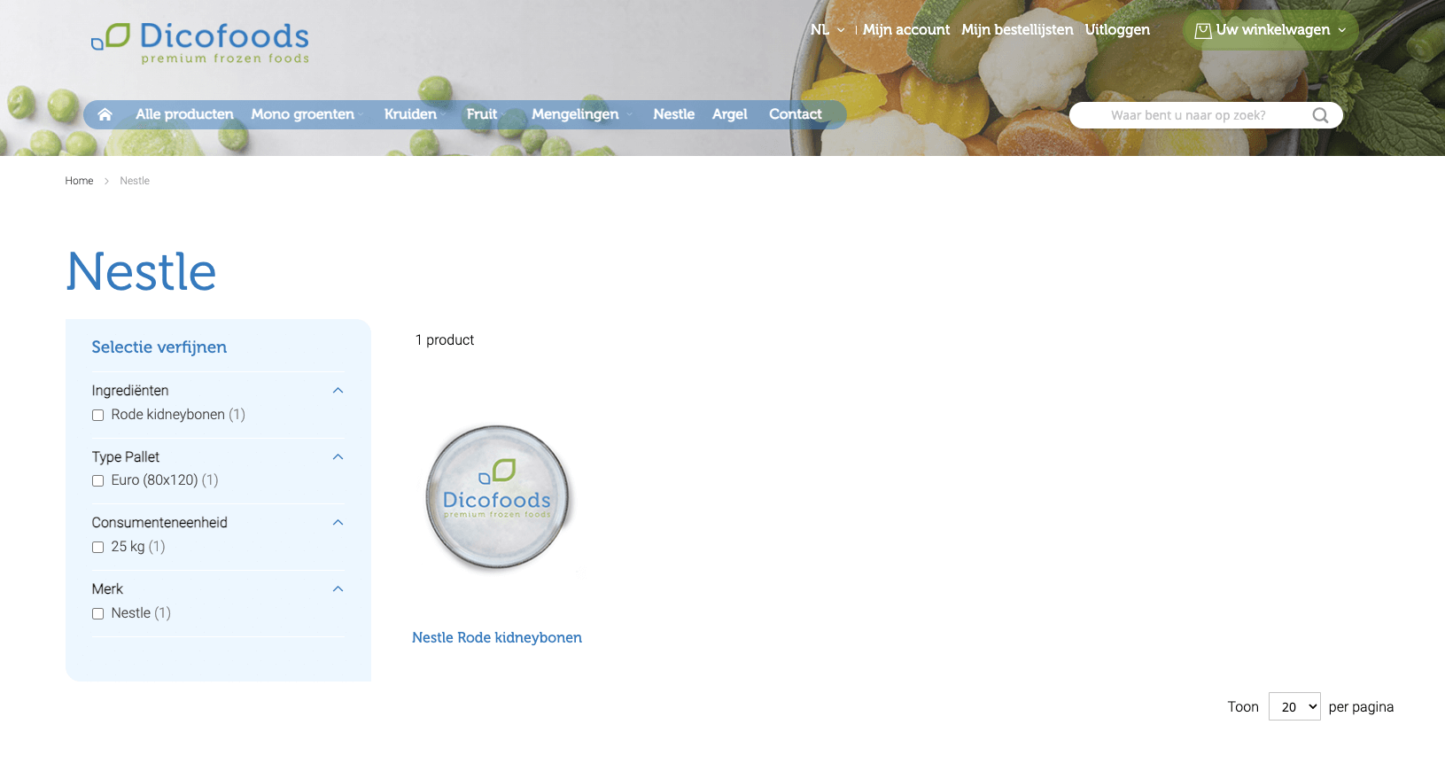 Een webpagina van de DicoFoods webshop.
