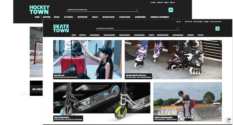 Een webshop pagina van SkateTown en ook eentje van HockeyTown.