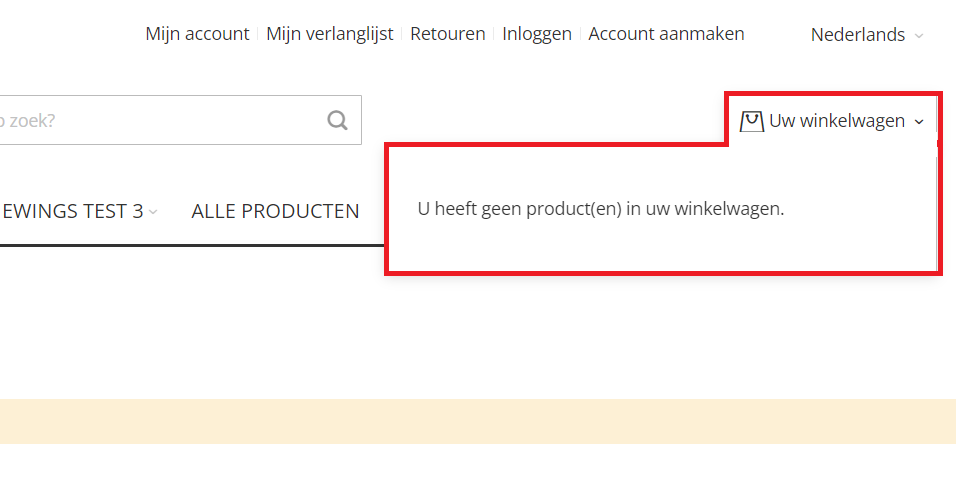 Een screenshot van een mini-cart implementatie.