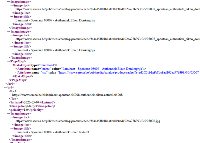 Screenshot van XML data.