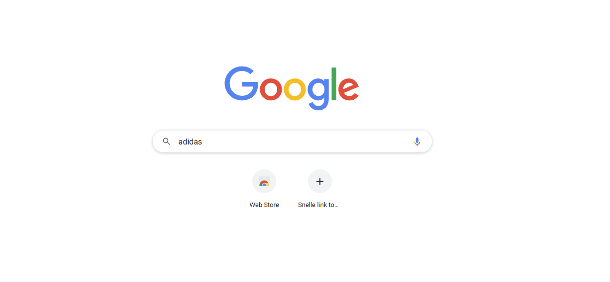 De search pagina van Google met Adidas in de search balk.