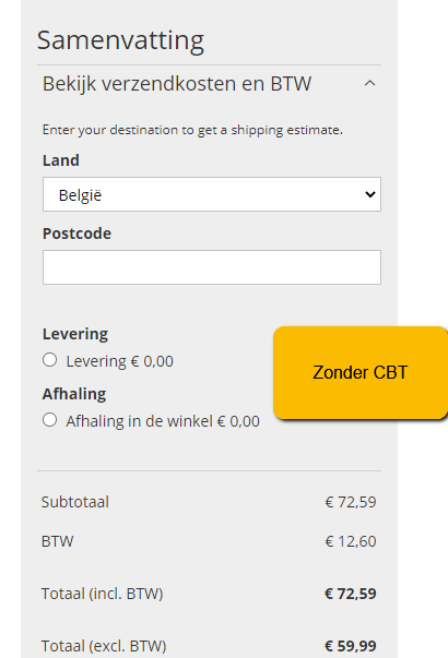 Magento 2 - prijs exclusief btw - zonder cbt Belgie